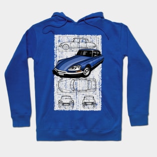 The iconic french car with blueprint background Hoodie